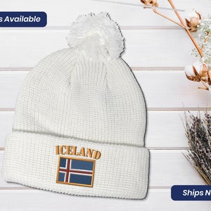 Vintage White Wool Beanie Roll Brim Icelandic Hat Brushed White Wool Hat - Grey stripes | Icelandic Wool  main image 4