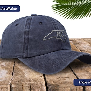 Gorra de béisbol suave Papá Papá Sombrero Mapa del estado de Carolina del Norte Nc Bordado Sombreros vintage Gorra de béisbol lavada Diseño de bordado de regalo único imagen 1