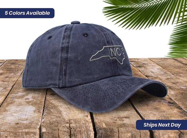 Gorra de béisbol suave Papá Papá Sombrero Mapa del estado de Carolina del Norte Nc Bordado Sombreros vintage Gorra de béisbol lavada Diseño de bordado de regalo único imagen 1
