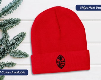 Beanie Hat Winter Beanie Womens Seal of Guam Embroidery Beanie for Men Black Beanie Embroidered Beanies Unisex Beanie Winter Headwear