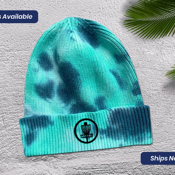 Tie Dye Beanie Hat Winter Beanie Women Disc Golf Sign Black Embroidery Bleach Tie Dye Beanie Winter Mens Beanie Unisex Beanie Unique Gift