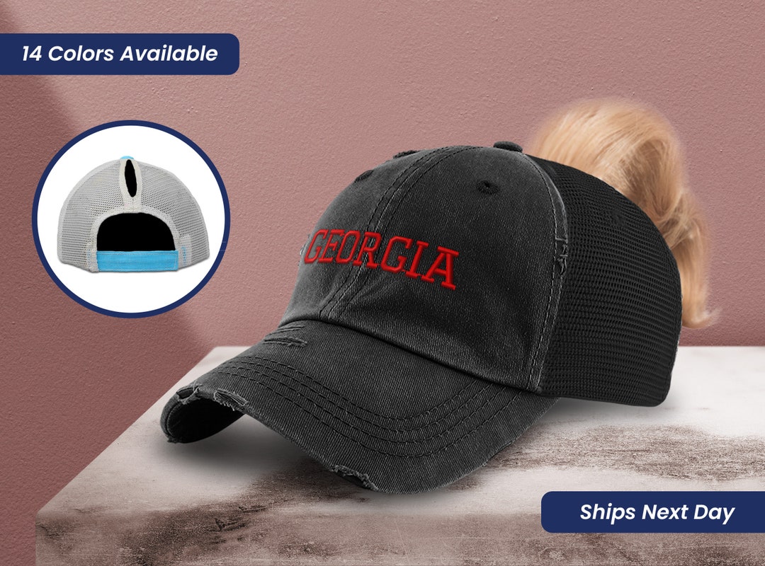 Women's Distressed Ohio State Ponytail Trucker Hat - Coral Design, Cotton, Adjustable Strap Back - View #10