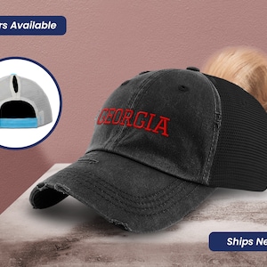 Ponytail Cap Women&#39;s Baseball Cap Georgia State America Usa D Sun Hat with Ponytail Hole High Pony Hat Georgian Custom Gift Soft Ponytail