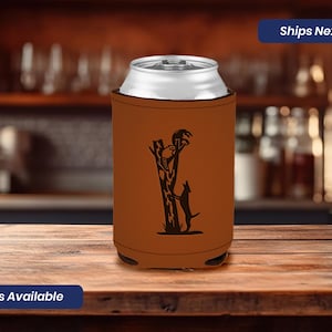 Leatherette Beer Cuzzi Can Sleeve Raccoon Hunting Hunting Drink Cooler Beverage Can Cover Bottle Beverage Cooler Caramel