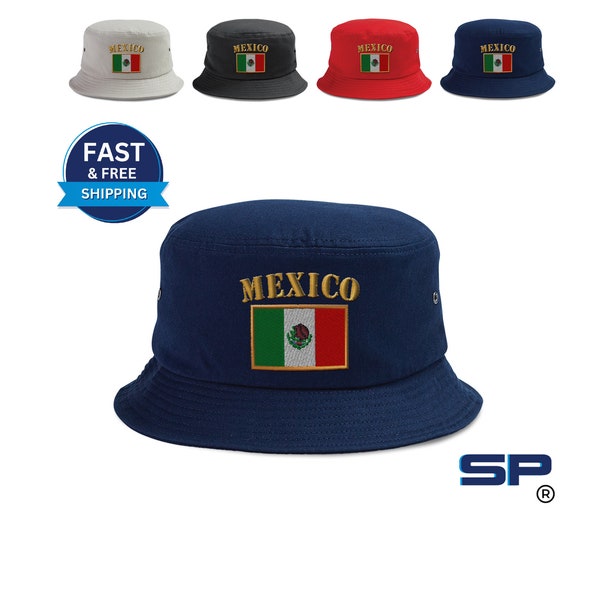 Bucket Outdoor Apparel Hat Mexico Flag Embroidery Mexico Custom Bucket Hat Cotton Hats for Men & Women Flags Outdoor Hat Embroidery Bucket