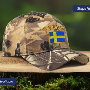 Camo Hat Baseball Cap Camouflage Hat Sweden Sverige Flag Embroidery Camo Cap Vintage Dad Hat Camouflage Cap Sweden Sverige Sweden Flag