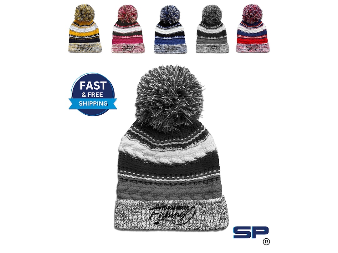 Custom Striped Beanie Hat - Navy, Acrylic Fleece, Personalized Embroidery Text, Unisex - View #4