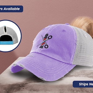 Ponytail Cap Women&#39;s Baseball Cap Barber Pole Scissors Embroidery Sun Hat with Ponytail Hole High Pony Hat Custom Gift Soft Ponytail