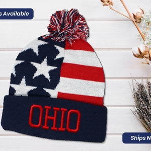 Beanie for Men Pom Pom Beanie Hat Ohio State Usa America B Embroidery Winter Beanie Womens Beanies Ohioan Embroidered Headwear Unisex Hat