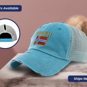 Ponytail Cap Women&#39;s Baseball Cap Norway Flag Embroidery Sun Hat with Ponytail Hole High Pony Hat Norway Custom Gift Soft Ponytail