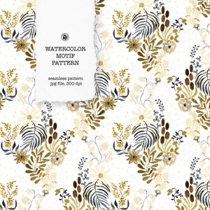 Motivo floral pintado a mano en acuarela, patrón romántico, tejido suave - Motivo Acuarela - con licencia comercial