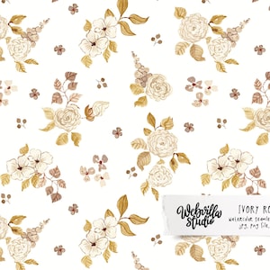 Watercolor Floral Pattern: Ivory Roses Wallpaper Design (Commercial License)