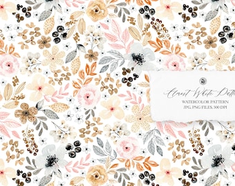 Watercolor hand painted floral pattern, romantic pattern, soft fabric, watercolor background pattern - Almost White Pattern