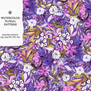 Purple Watercolor Floral Pattern: Seamless Fabric Design (Commercial License)