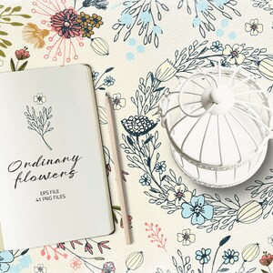 41 bloemen clipart vector set, bloemen clipart, handgetekende bladeren clipart, digitaal arrangement boeket, handgetekende vector gewone bloemen