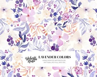 Purple Hand Painted Watercolor Floral Seamless Pattern, Wildflower Repeat Pattern, Lavender Botanical Design, Violet Blooms Surface Pattern