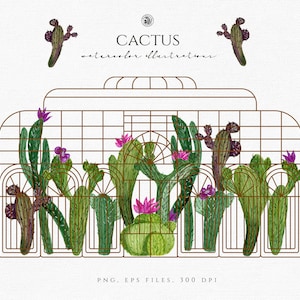 Watercolor Cactus Clipart Set: Floral Greenhouse Illustrations (Digital Download)