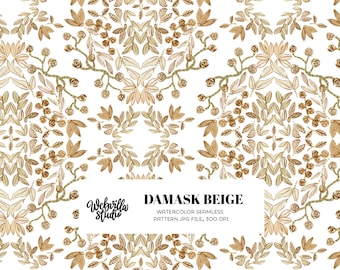 Botanical Wallpaper for Nursery, Earthy Tone Vintage Floral Gift Wrap Paper, Neutral Damask Scrapbook Paper