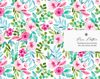 Watercolor hand painted floral pattern, colorful pattern, roses fabric, watercolor background pattern - Roses Pattern