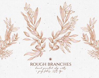 23 Branches hand drawn botanical clipart, digital wreath, twigs clipart for invitation, branches clipart, printable clipart - Rough Branches