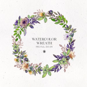 Watercolor Forest Leaves Wreath Clipart (Digital Download)
