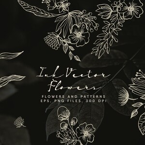 Ink Flower Clipart Set: Vector Floral Bouquets & Patterns (digital ...