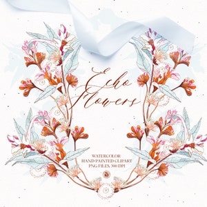 Conjunto floral em aquarela de 13 clipart, 3 padrões digitais, molduras digitais, clipart de casamento, guirlanda digital, padrões de aquarela - Echo Flowers