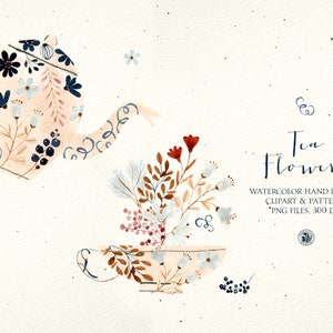 Set floreale di teiera dell’acquerello con 31 clipart, 2 modelli digitali, clipart di teiera, composizione floreale, clipart di tazza dell’acquerello - fiori di tè