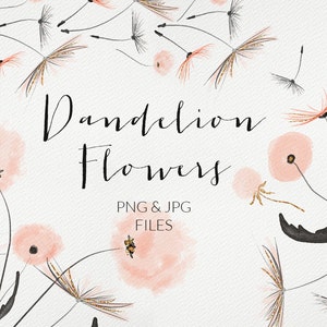 5 florale Elemente digitale Clipart, Löwenzahn Clipart mit Goldakzent, florales Clipart-Set, romantisches Hochzeit-Clipart-Set - Löwenzahnblüten