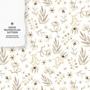 Beige Blumen Muster handgezeichnet, florales Muster, leichter Stoff - Beige Muster - mit Gewerbelizenz