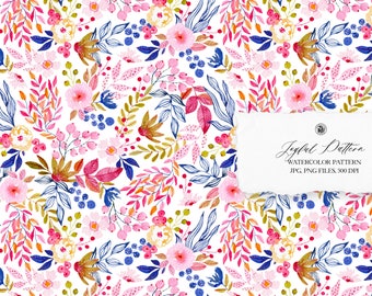 Watercolor hand painted floral pattern, colorful pattern, flowers fabric, watercolor background pattern - Joyful Pattern