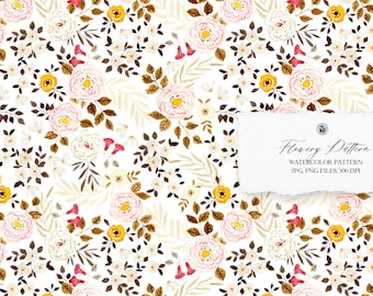 Watercolor hand painted floral pattern, colorful pattern, flowers fabric, watercolor background pattern - Flowery Pattern