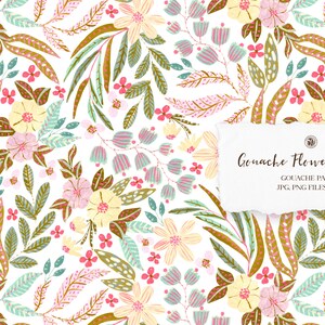 Gouache hand painted floral pattern, floral pattern, fabric - Gouache Flowers Pattern - with commercial license