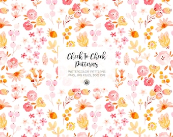 5 watercolor hand painted floral digital patterns, digital patterns, flowers fabrics, watercolor seamless patterns - Cheek To Cheek Patterns