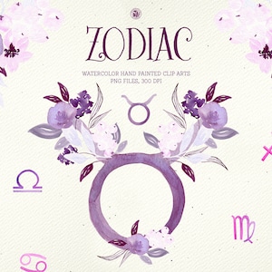 45 Zodiac elements watercolor Illustrations clipart, watercolor zodiac signs clipart, hand painted clipart Zodiac illustrations, Zodiac Sign