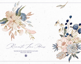 33 watercolor romantic flowers set, clipart watercolor flowers, clipart flowers arrangement, digital romantic occasion set - Romantic Time