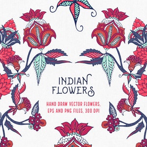 39 Indian Flowers, hand drawn vector clipart, leaves clipart, hand drawn Indian leaves clipart, printable Indian clipart, digital pattern