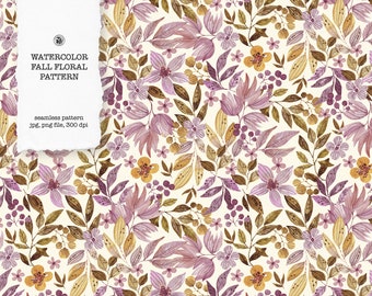 Watercolor hand painted autumn colors floral pattern, romantic pattern for wallpaper, soft fabric, fall colors flowers - Fall Floral Pattern