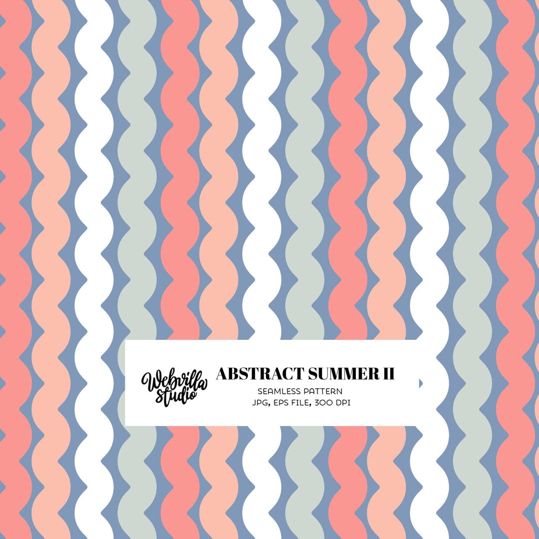 Retro Wave Seamless Pattern, Coral Sage Blue Wavy Stripe Pattern ...