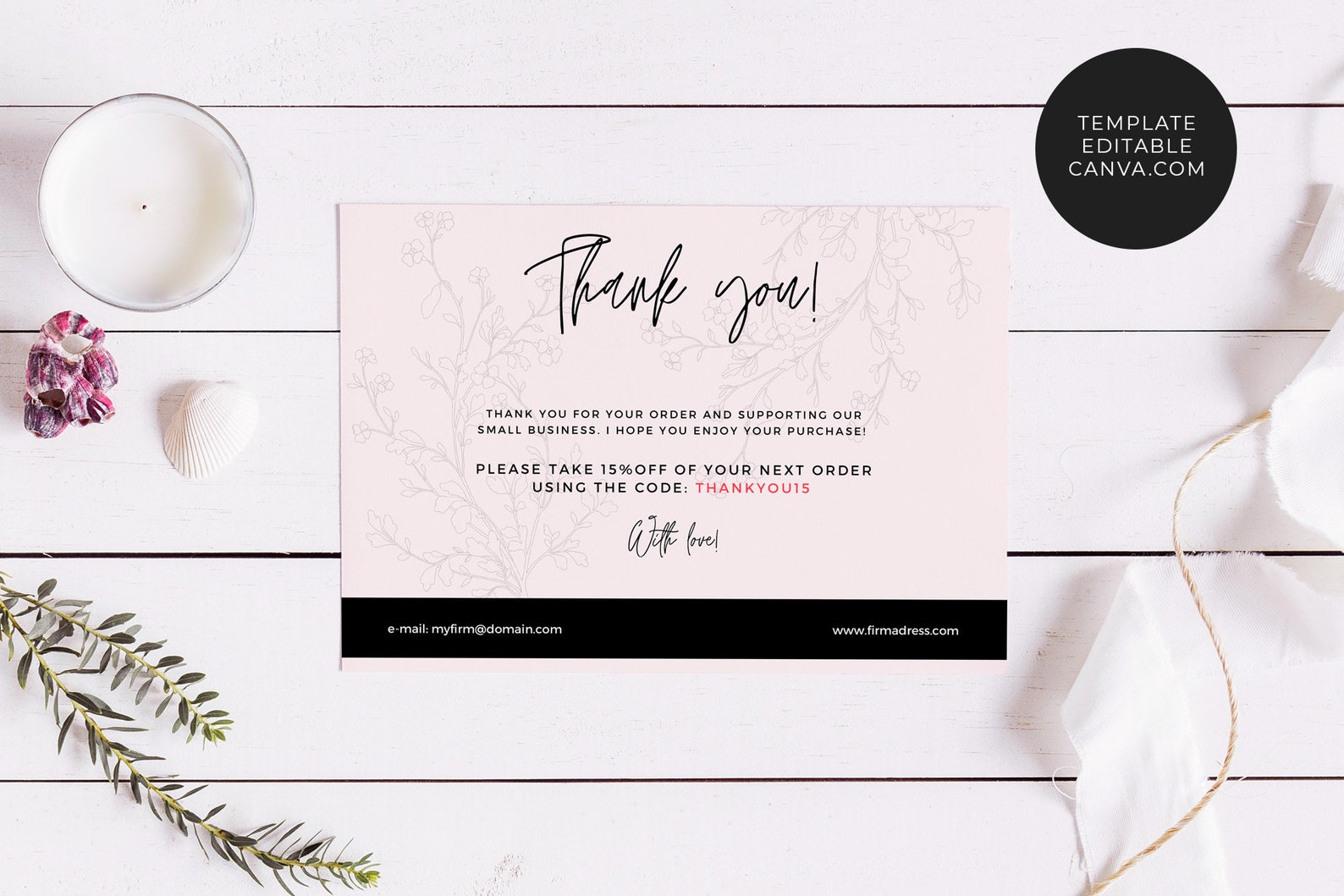 Digital Thank You Card Template Canva Template Card Etsy