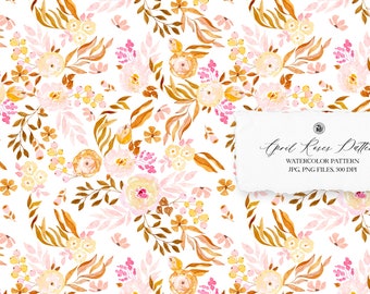 Watercolor hand painted floral pattern, colorful pattern, flowers fabric, watercolor background pattern - April Roses Pattern