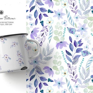 Handgemaltes florales Muster in Aquarell Farben Stoff handgemalt mit violettem Stoffmuster - Violet Duo Patterns - mit Gewerbelizenz