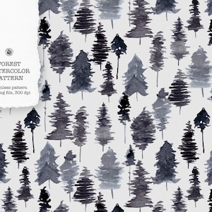 Wald Aquarell Muster, Weihnachten Hintergrund, Noel Stoff - Watercolor Forest Pattern - mit Gewerbelizenz