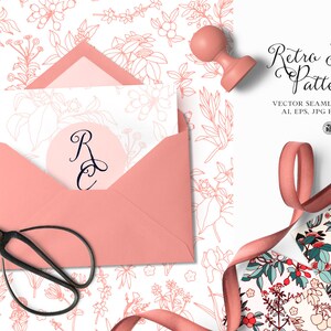Retro Floral Vector Patterns: Hand-Drawn Flowers Fabric (Digital Download)