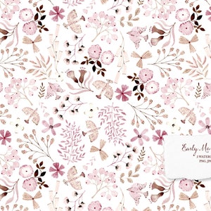 5 motifs numériques floraux peints à la main à l&#39;aquarelle, motifs numériques, tissus fleuris, motifs aquarelles sans couture - Early Morning Patterns