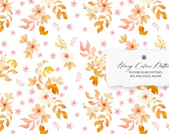 Watercolor hand painted floral pattern, colorful pattern, flowers fabric, watercolor background pattern - Honey Colors Pattern