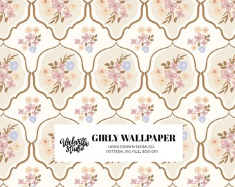 Vintage Floral Wallpaper for Nursery, Coquette Chic Removable Wall Covering, Dainty Flower Fabric for Baby Girl Room Aesthetic