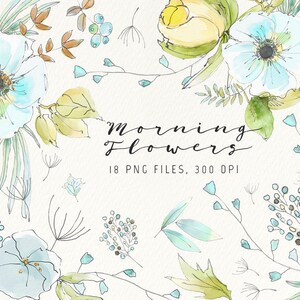 18 hand drawn floral digital clipart, romantic floral clipart set, flowers clipart invitation, floral arrangement clipart - Morning Flowers