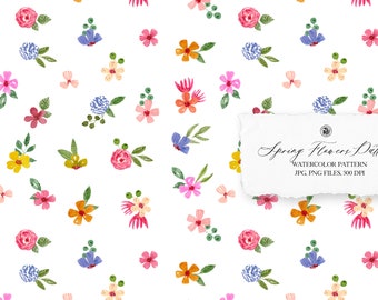 Watercolor hand painted floral pattern, colorful pattern, flowers fabric, watercolor background pattern - Spring Flowers Watercolor Pattern