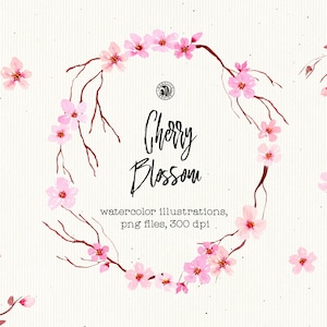 Big 70 Cherry Blossom clipart, floral cherry blossom watercolor spring clipart, sakura clipart, frames watercolor, blossom clipart set
